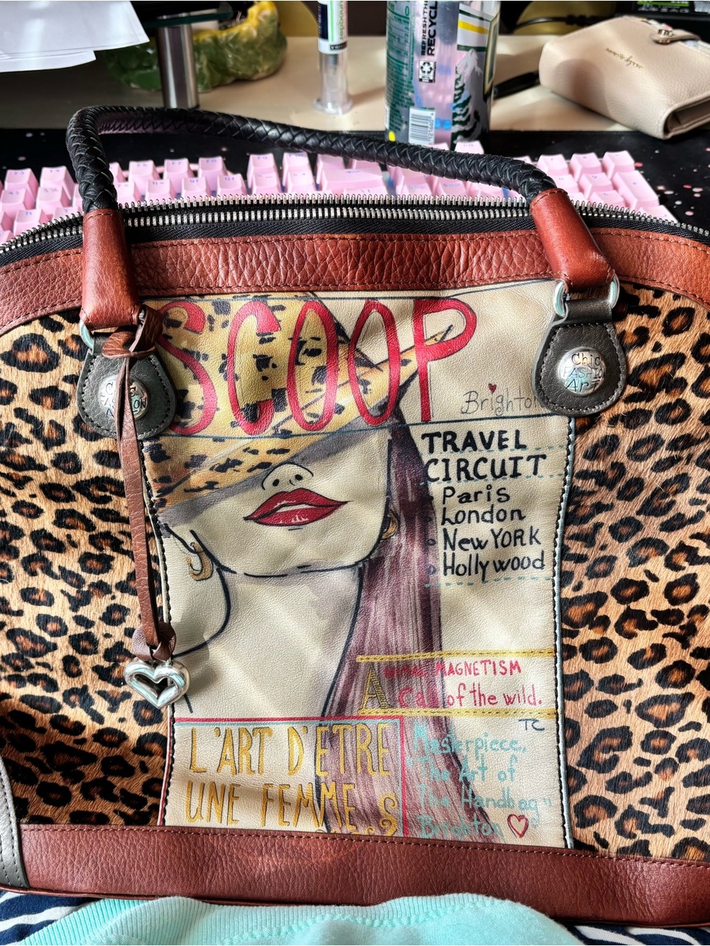 Brighton Scoop Illustrated Leopard-Panel Tote in Brown, Tan, Red